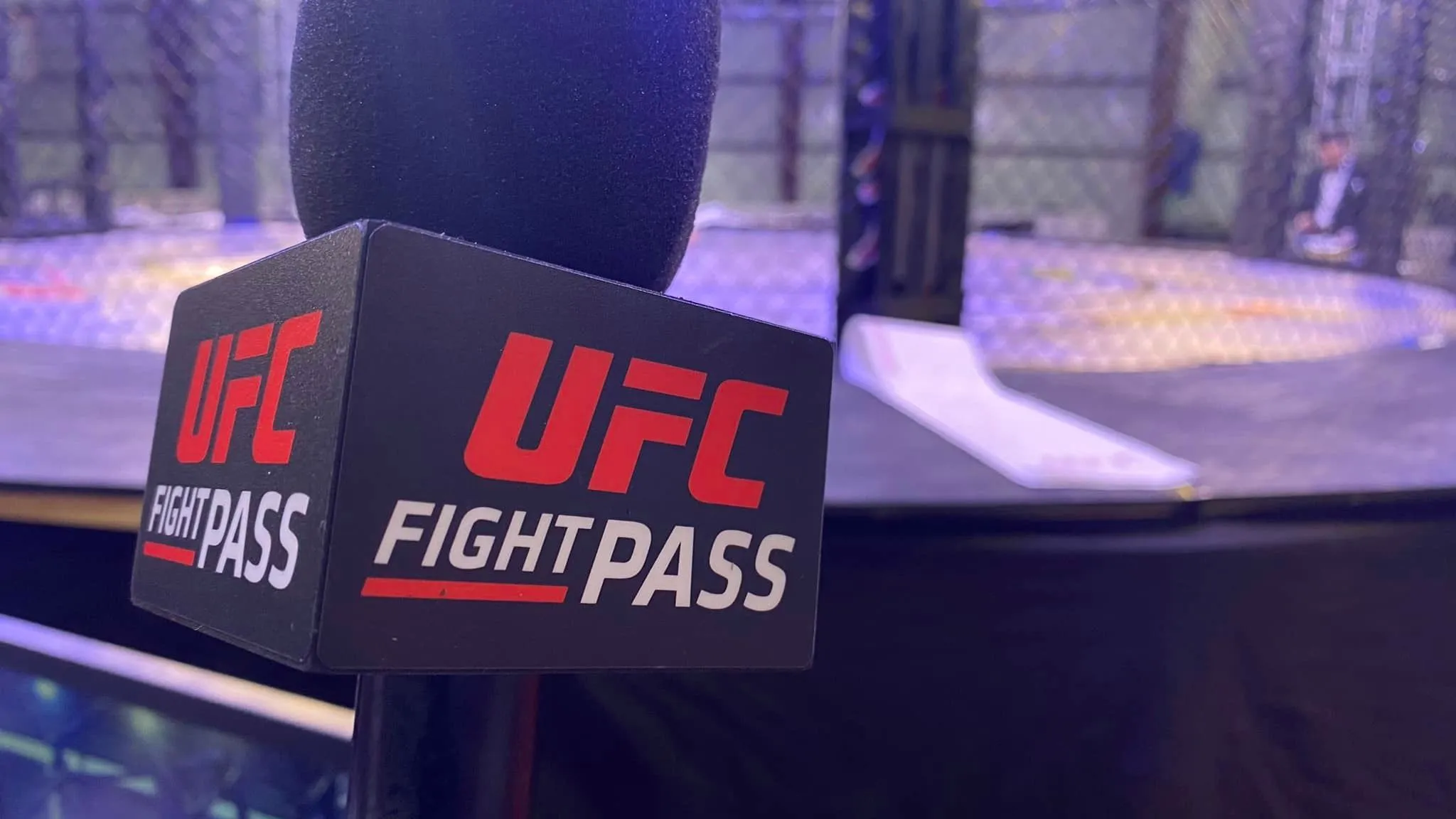 UFC Fight Pass broadcast announce microphone setup at arena, DuneVision sports production support
