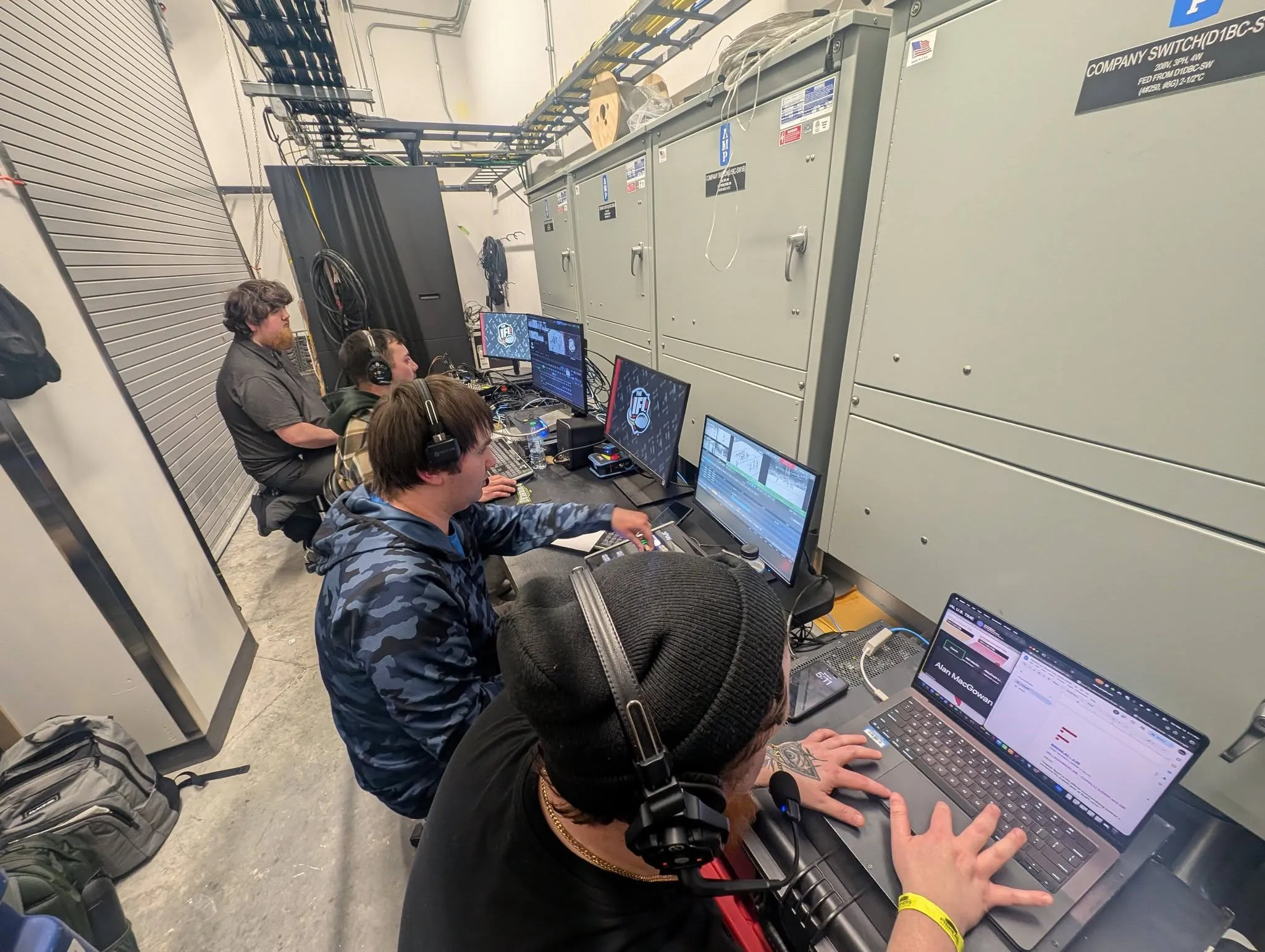DuneVision production crew running a large-scale broadcast from a technical infrastructure room