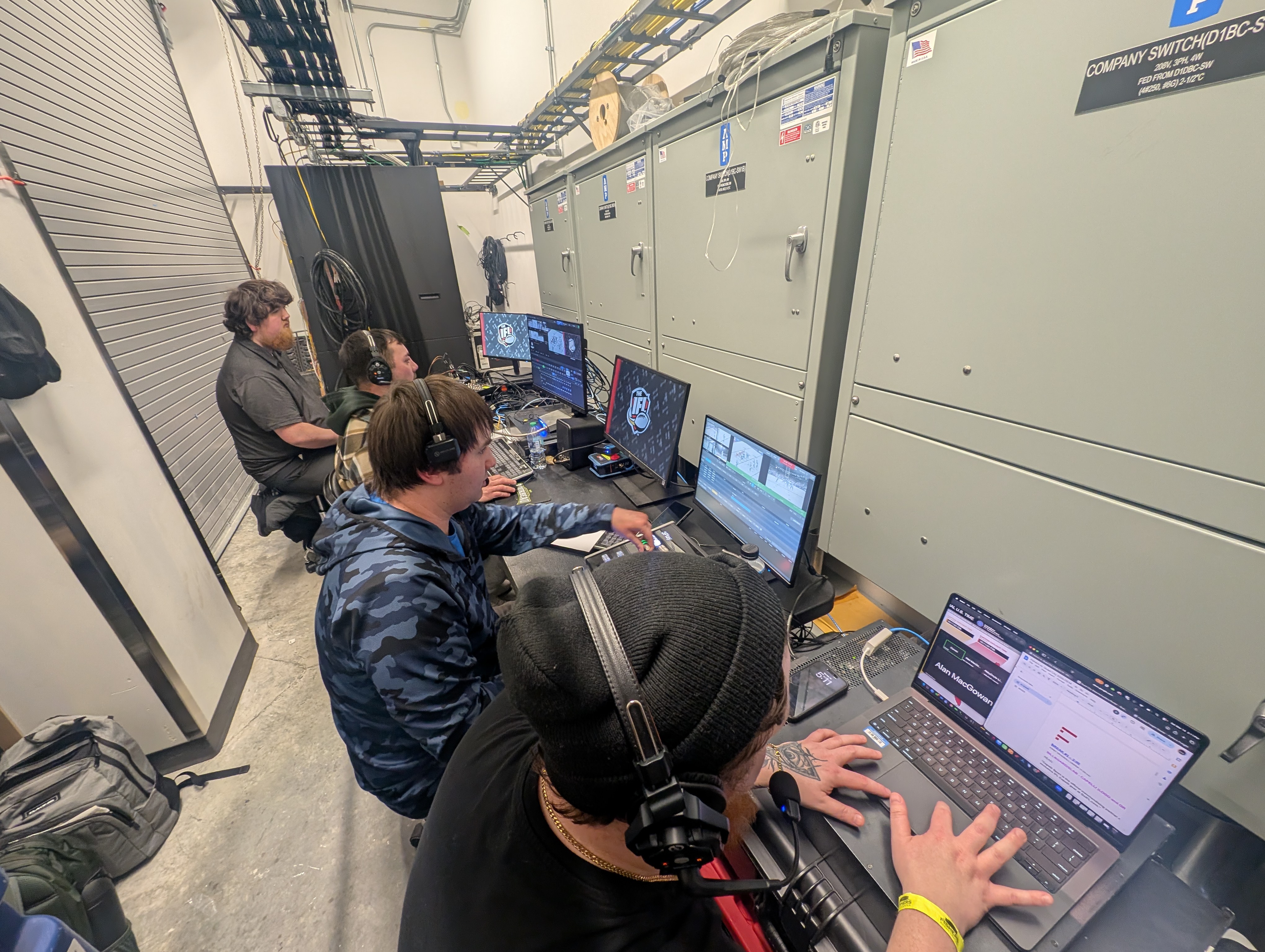 DuneVision crew working inside a production truck during an IFL broadcast