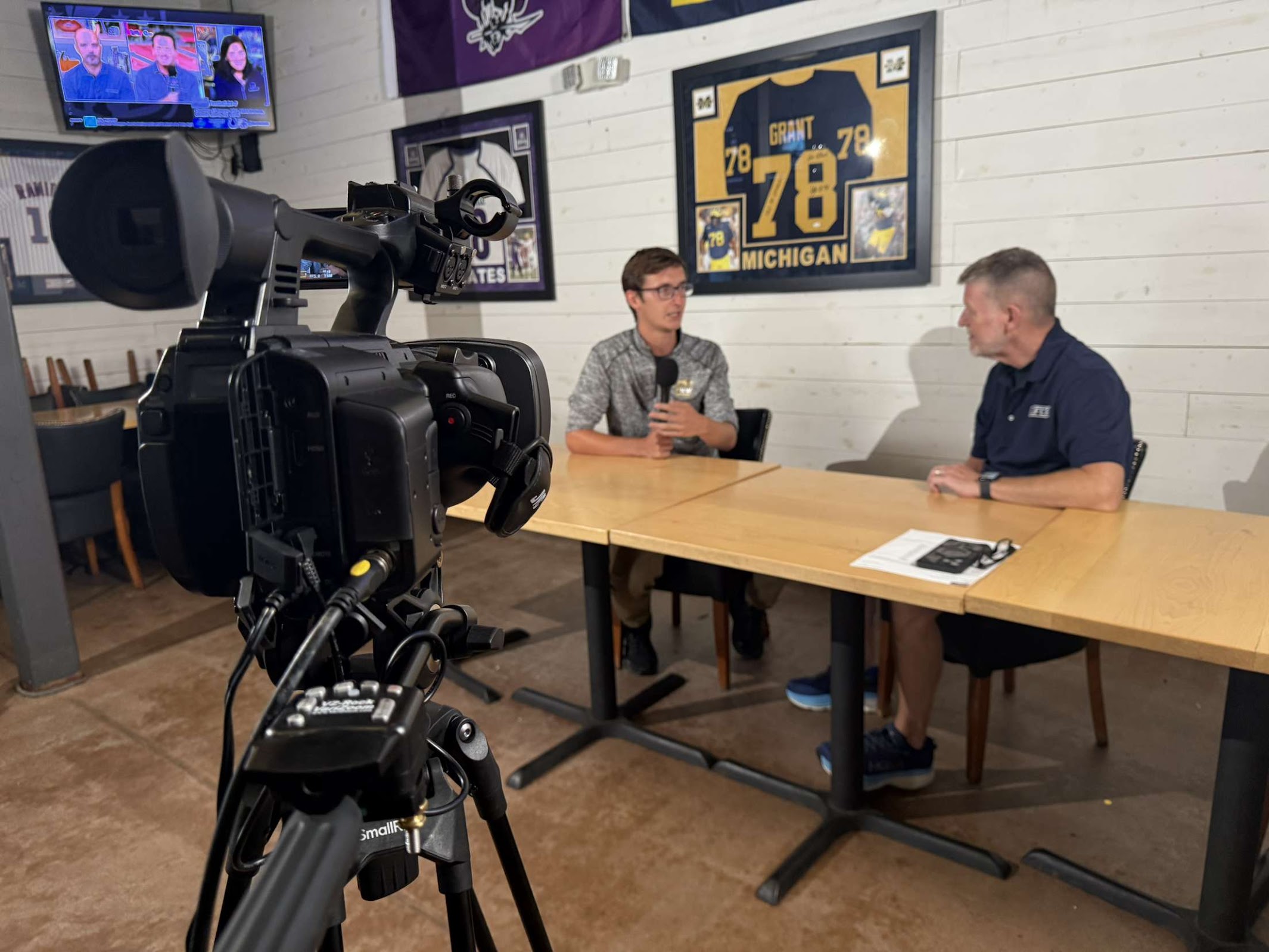 JVC broadcast camera filming coaches at Catch Table and Tap, Tempo Run Coaches Show production